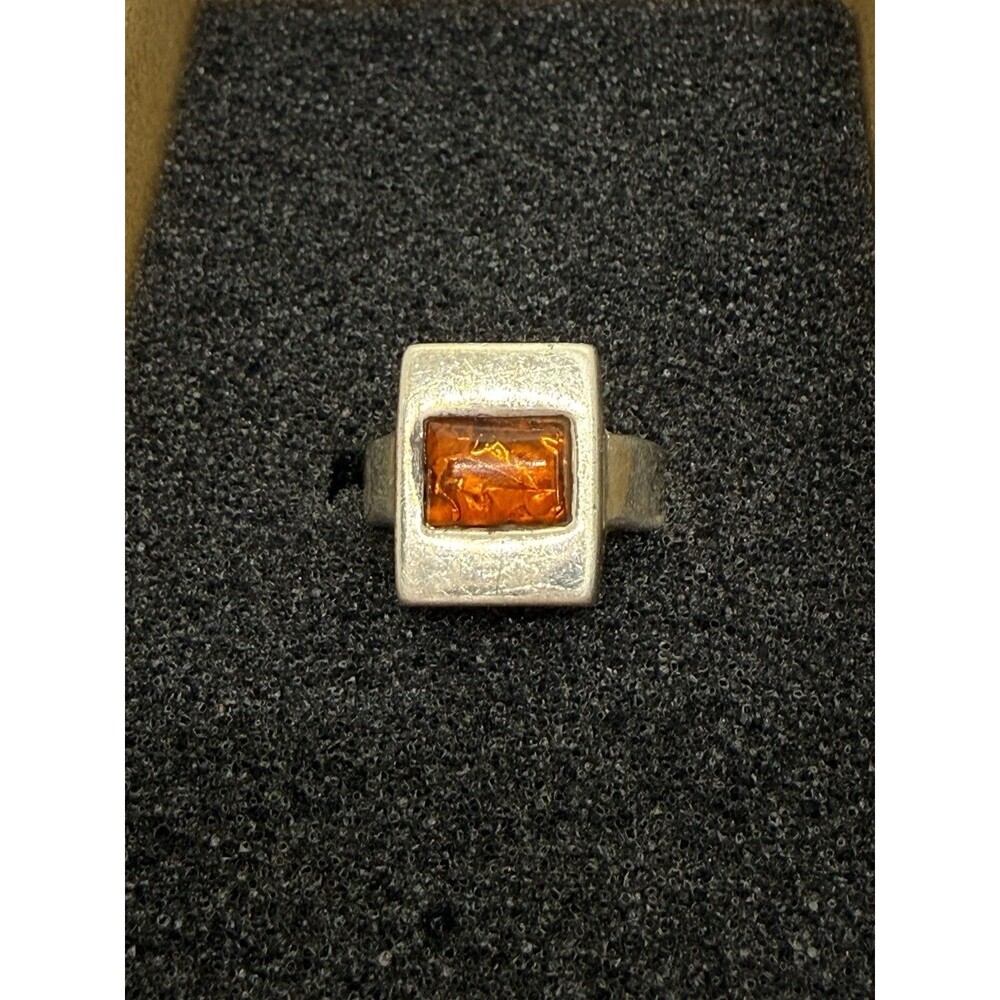 Pinky Ring Sterling Silver Handcrafted Baltic Amber Like Stone Sz 4.75 Vintage - Picture 3 of 14